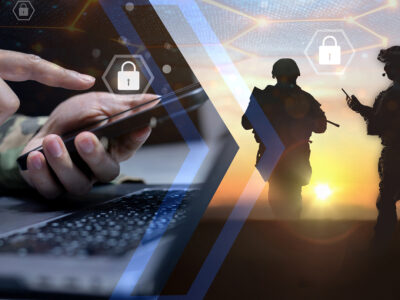 Mobile phones in the hands of a soldier